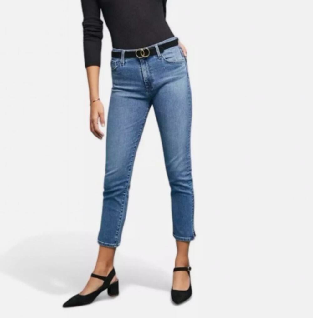 Anthropologie AG Stevie High-Rise Ankle Slit Crop Jeans Dark Wash Womens Size 30